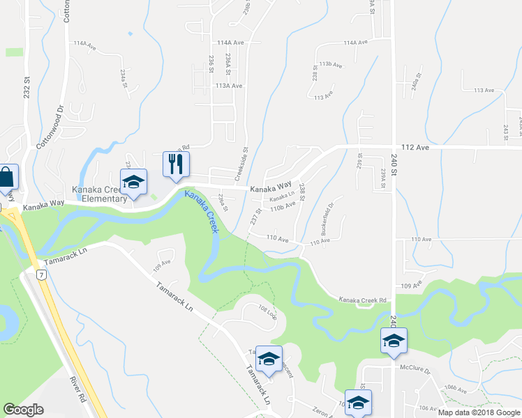 map of restaurants, bars, coffee shops, grocery stores, and more near 11050 237 Street in Maple Ridge
