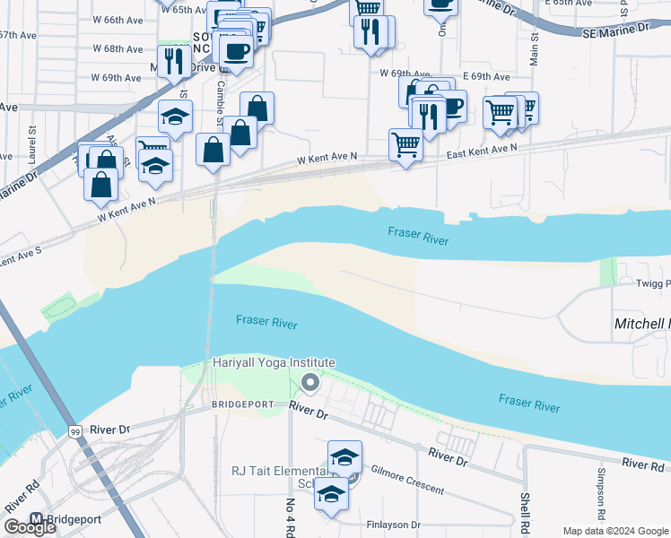 map of restaurants, bars, coffee shops, grocery stores, and more near 1035-11111 Twigg Place in Richmond
