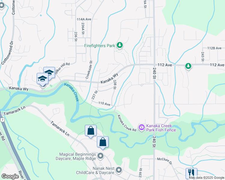 map of restaurants, bars, coffee shops, grocery stores, and more near 23796 110B Avenue in Maple Ridge