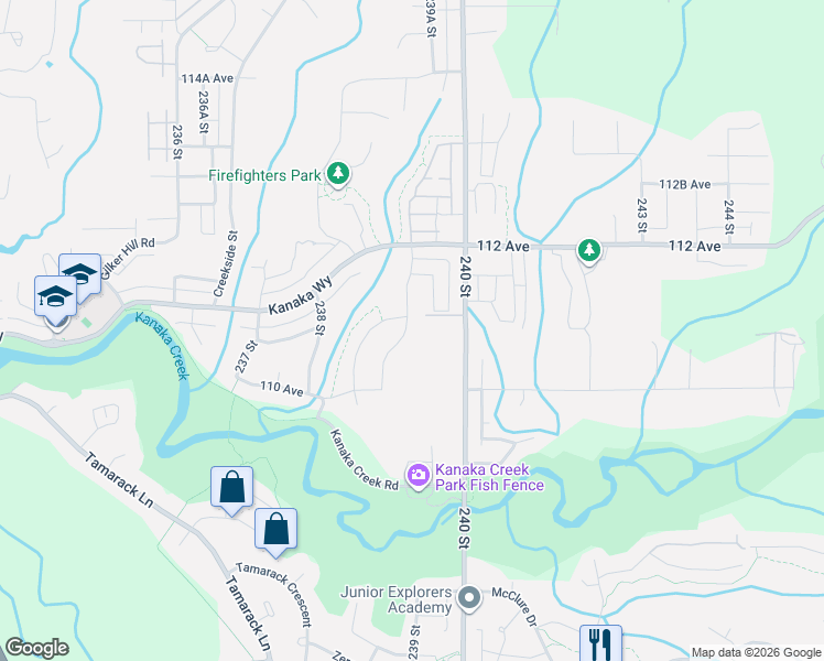 map of restaurants, bars, coffee shops, grocery stores, and more near 11089 240 Street in Maple Ridge