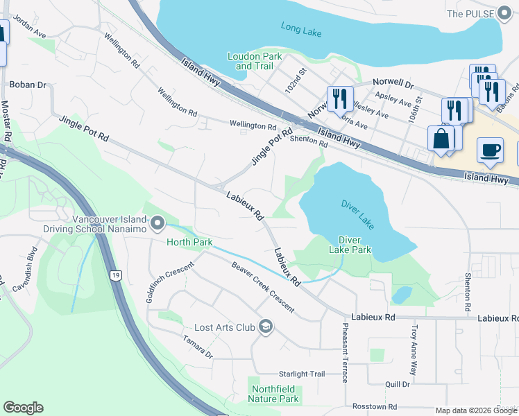 map of restaurants, bars, coffee shops, grocery stores, and more near 2712 Labieux Road in Nanaimo