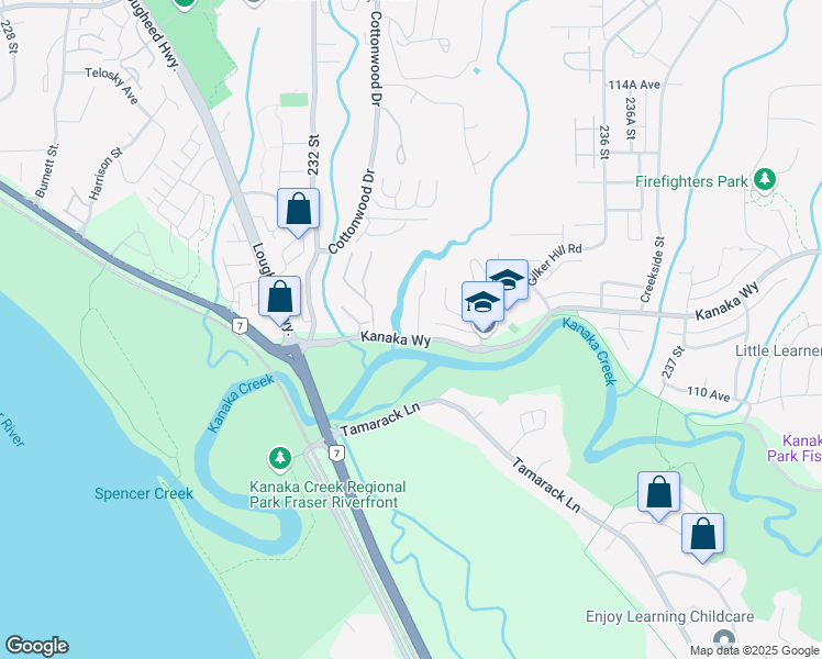 map of restaurants, bars, coffee shops, grocery stores, and more near 23343 Kanaka Way in Maple Ridge