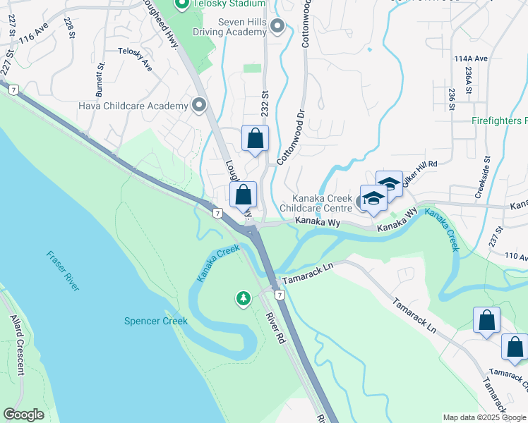 map of restaurants, bars, coffee shops, grocery stores, and more near 11125 232 Street in Maple Ridge