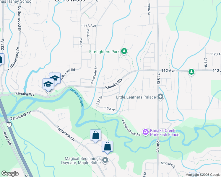map of restaurants, bars, coffee shops, grocery stores, and more near 23 Kanaka Way in Maple Ridge