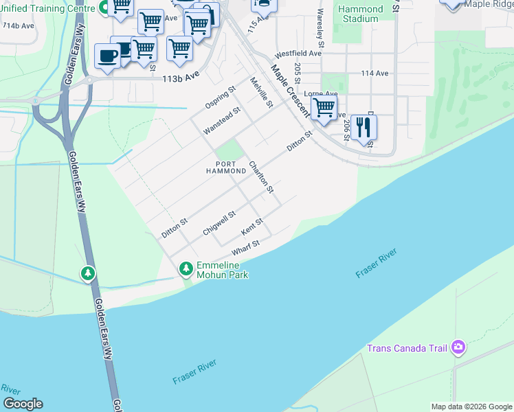 map of restaurants, bars, coffee shops, grocery stores, and more near in Maple Ridge
