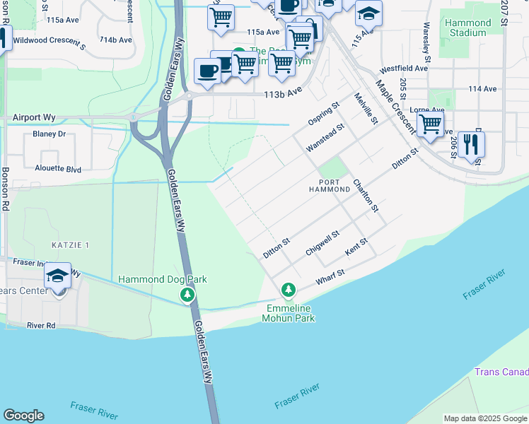 map of restaurants, bars, coffee shops, grocery stores, and more near 20126 Lorne Avenue in Maple Ridge