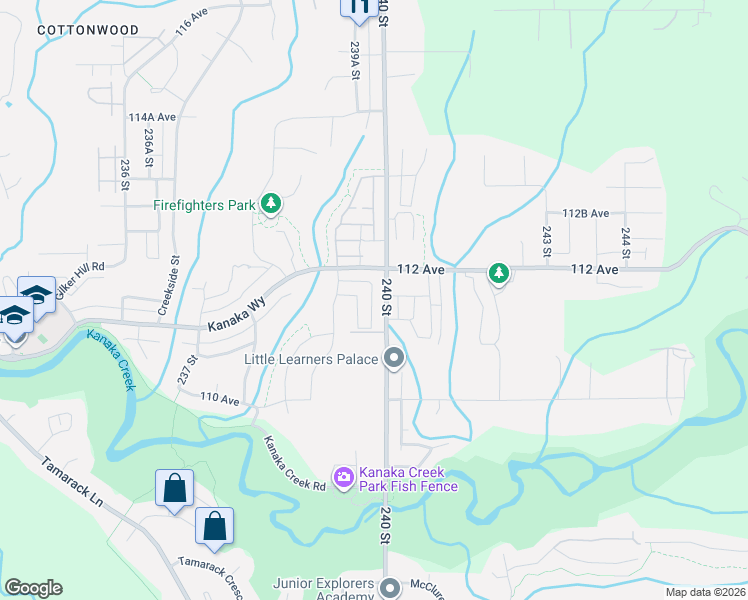 map of restaurants, bars, coffee shops, grocery stores, and more near 11155 240 Street in Maple Ridge