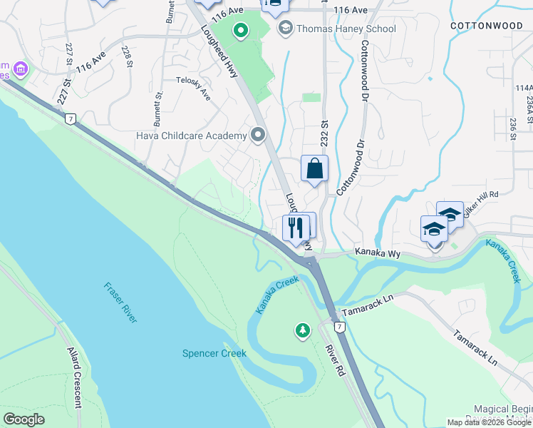 map of restaurants, bars, coffee shops, grocery stores, and more near 23151 Haney Bypass in Maple Ridge