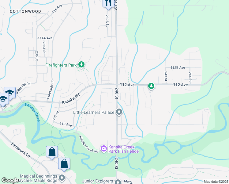 map of restaurants, bars, coffee shops, grocery stores, and more near 11116 239A Street in Maple Ridge
