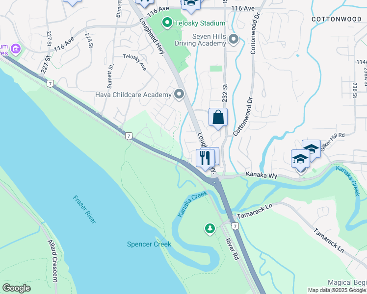 map of restaurants, bars, coffee shops, grocery stores, and more near 23151 Haney Bypass in Maple Ridge