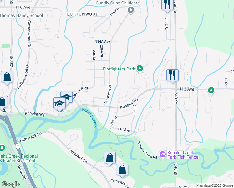map of restaurants, bars, coffee shops, grocery stores, and more near 23709 111A Avenue in Maple Ridge