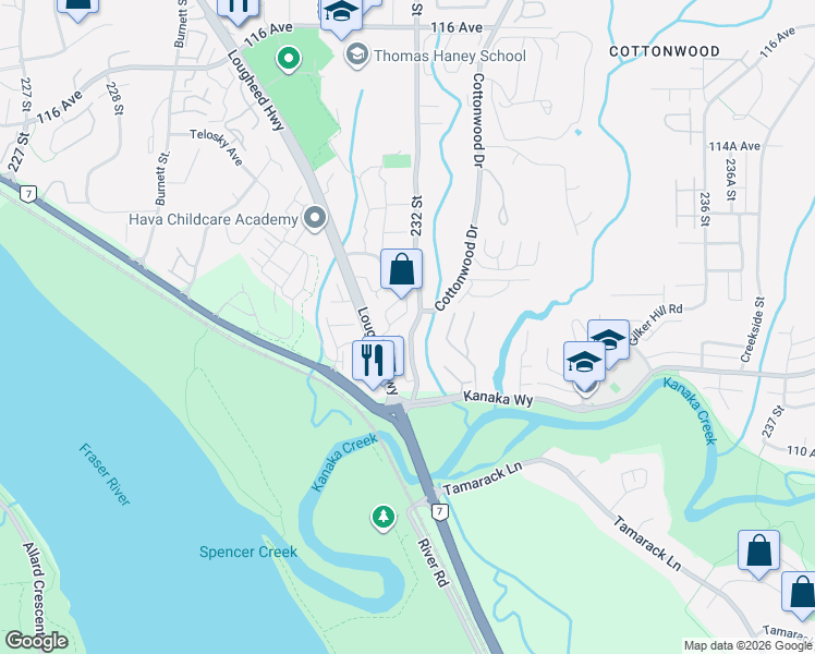 map of restaurants, bars, coffee shops, grocery stores, and more near in Maple Ridge