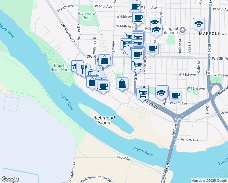 map of restaurants, bars, coffee shops, grocery stores, and more near 1586 Rand Avenue in Vancouver