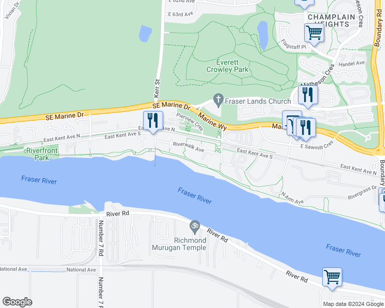 map of restaurants, bars, coffee shops, grocery stores, and more near in Vancouver
