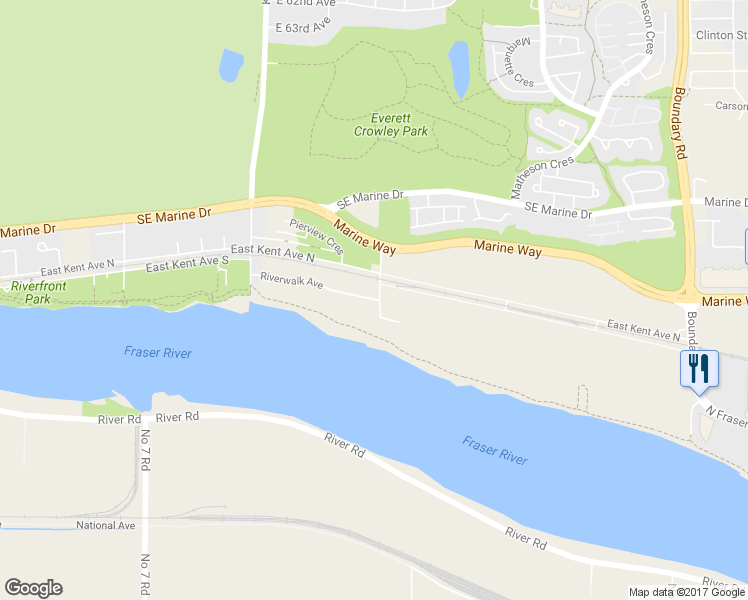 map of restaurants, bars, coffee shops, grocery stores, and more near 3162 Riverwalk Avenue in Vancouver