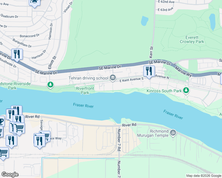map of restaurants, bars, coffee shops, grocery stores, and more near 8581 Jellicoe Street in Vancouver