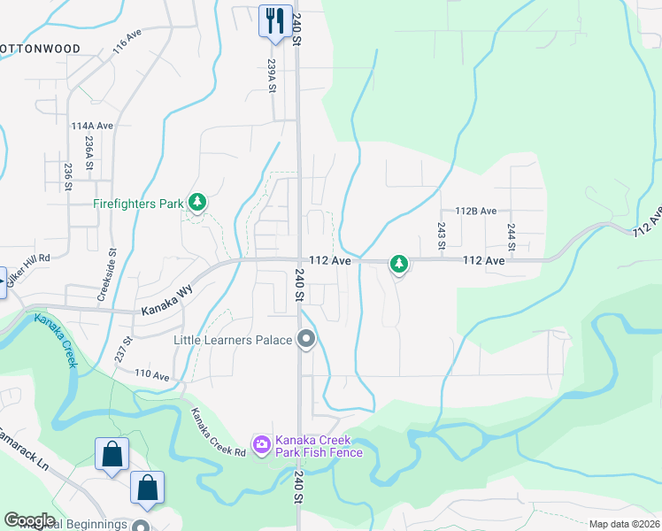 map of restaurants, bars, coffee shops, grocery stores, and more near 24076 112 Avenue in Maple Ridge