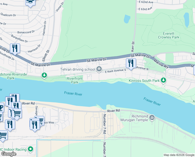 map of restaurants, bars, coffee shops, grocery stores, and more near 8581 Jellicoe Street in Vancouver