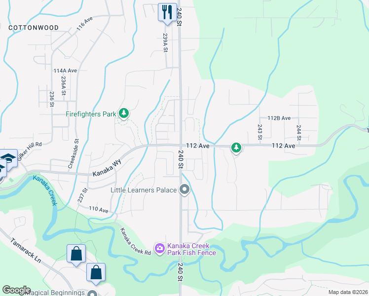 map of restaurants, bars, coffee shops, grocery stores, and more near 24175 112 Avenue in Maple Ridge