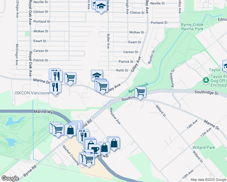 map of restaurants, bars, coffee shops, grocery stores, and more near 8656 Gilley Avenue in Burnaby