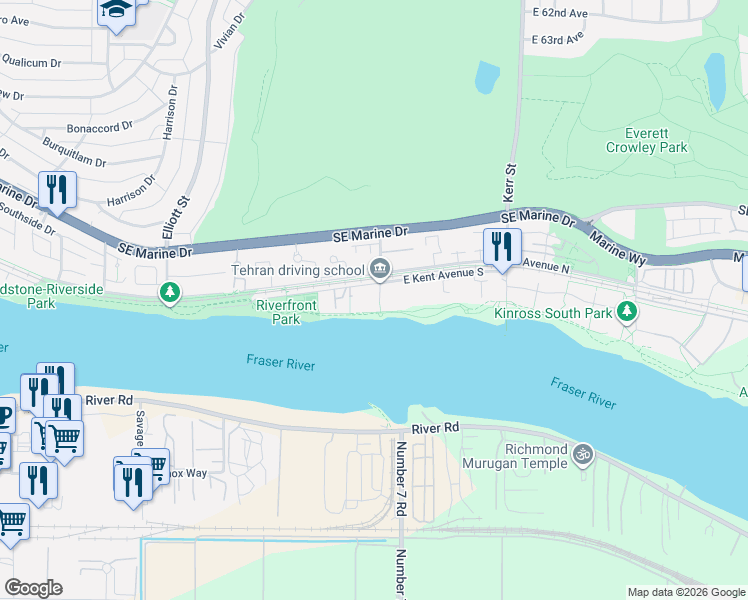map of restaurants, bars, coffee shops, grocery stores, and more near 8507 Jellicoe Street in Vancouver