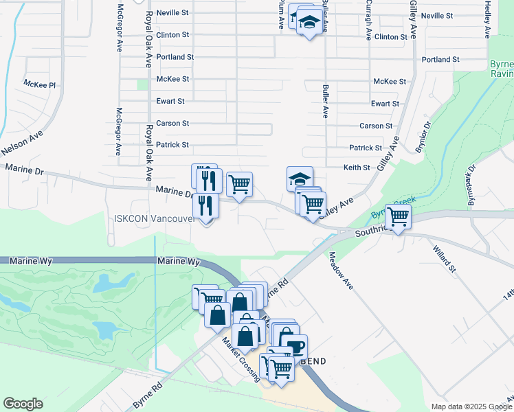 map of restaurants, bars, coffee shops, grocery stores, and more near 5664 Marine Drive in Burnaby