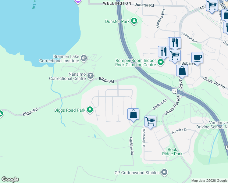 map of restaurants, bars, coffee shops, grocery stores, and more near 3979 Valewood Drive in Nanaimo