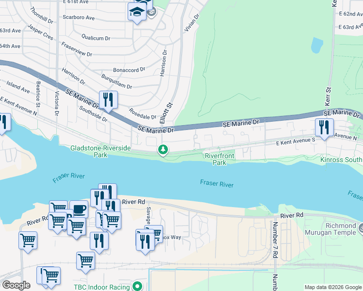 map of restaurants, bars, coffee shops, grocery stores, and more near in Vancouver