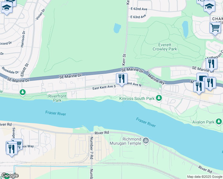 map of restaurants, bars, coffee shops, grocery stores, and more near 8577 Aquitania Place in Vancouver