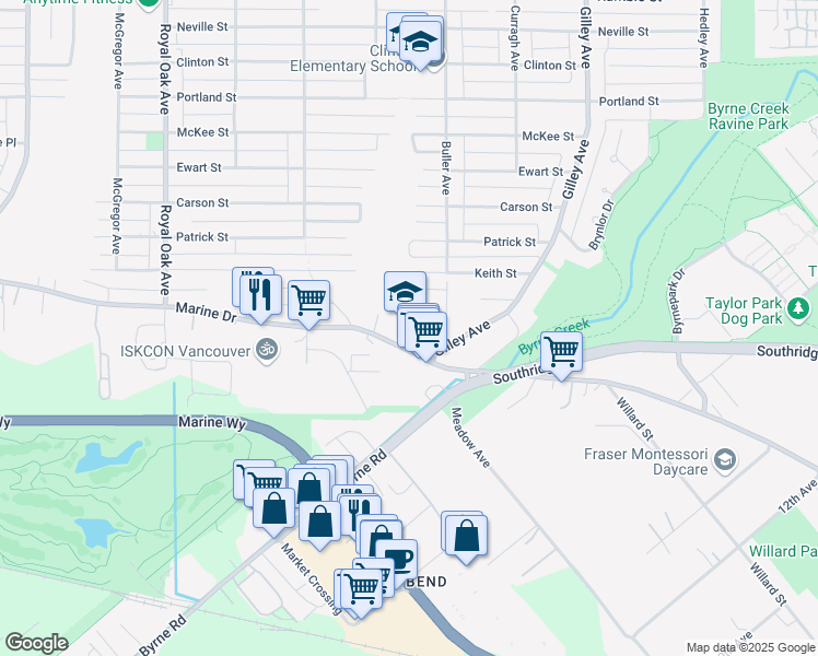 map of restaurants, bars, coffee shops, grocery stores, and more near 5797 Marine Drive in Burnaby
