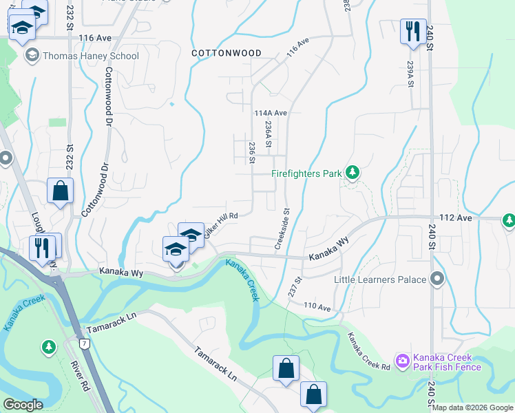 map of restaurants, bars, coffee shops, grocery stores, and more near 1210 236 Street in Maple Ridge