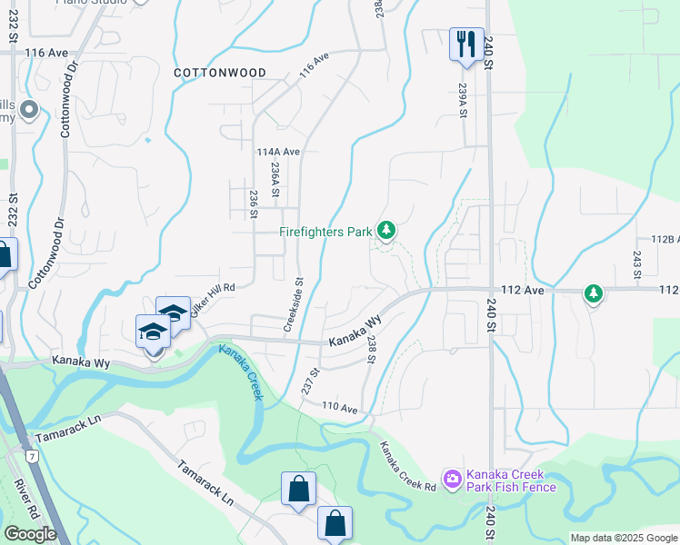 map of restaurants, bars, coffee shops, grocery stores, and more near 23791 112 Avenue in Maple Ridge