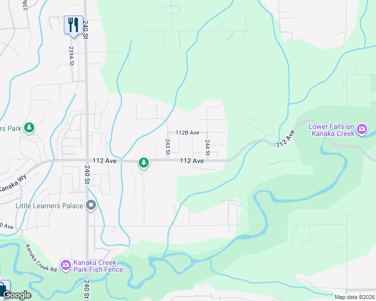 map of restaurants, bars, coffee shops, grocery stores, and more near 24281 112 Avenue in Maple Ridge