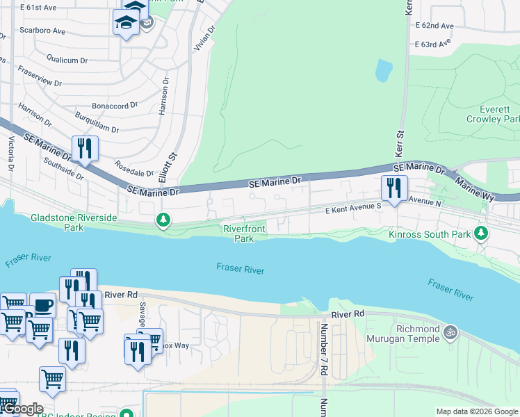 map of restaurants, bars, coffee shops, grocery stores, and more near in Vancouver