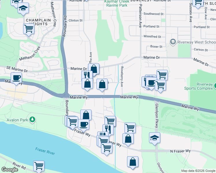 map of restaurants, bars, coffee shops, grocery stores, and more near 8678 Greenall Avenue in Burnaby