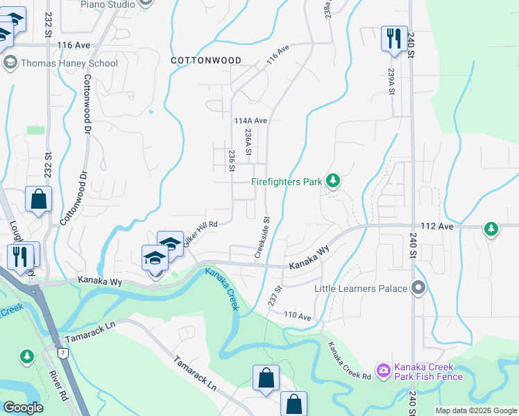 map of restaurants, bars, coffee shops, grocery stores, and more near 23650 112 Avenue in Maple Ridge