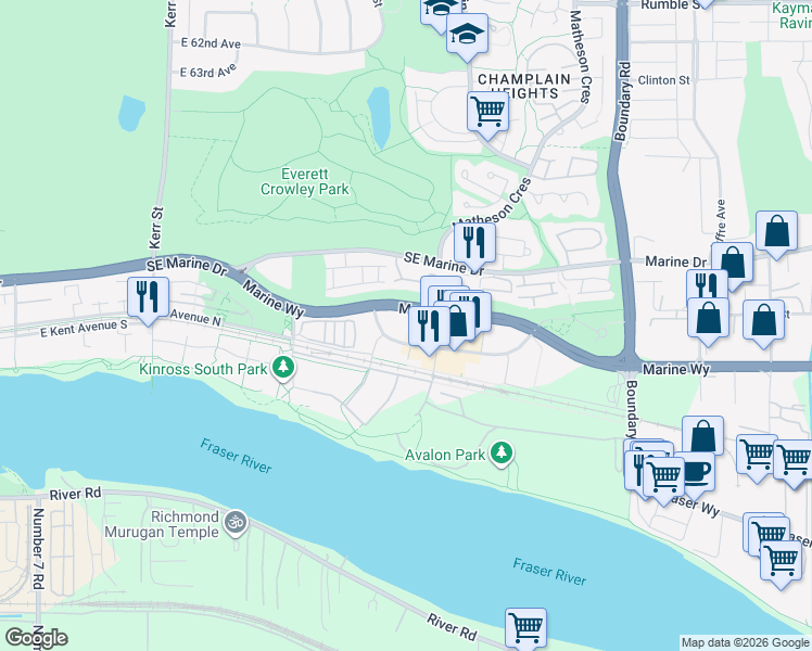 map of restaurants, bars, coffee shops, grocery stores, and more near in Vancouver