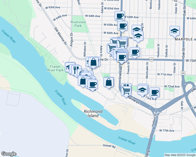 map of restaurants, bars, coffee shops, grocery stores, and more near 1586 Rand Avenue in Vancouver