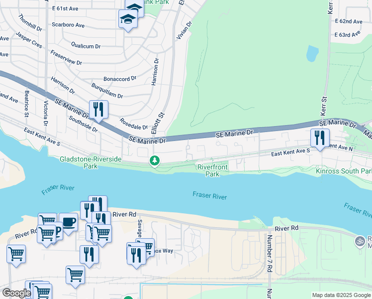 map of restaurants, bars, coffee shops, grocery stores, and more near 2662 Morningstar Crescent in Vancouver