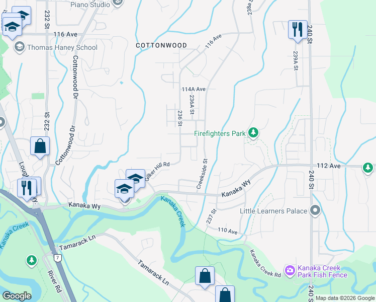 map of restaurants, bars, coffee shops, grocery stores, and more near 11231 236A Street in Maple Ridge