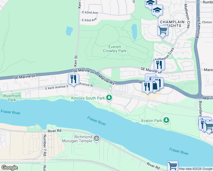 map of restaurants, bars, coffee shops, grocery stores, and more near in Vancouver