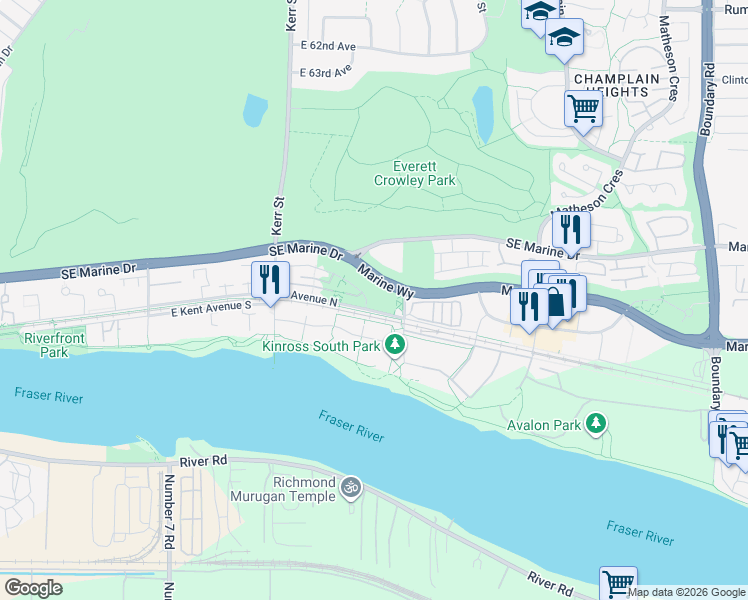 map of restaurants, bars, coffee shops, grocery stores, and more near 3263 Pierview Crescent in Vancouver