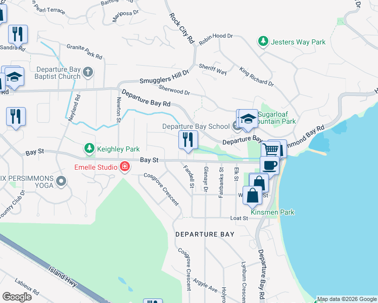 map of restaurants, bars, coffee shops, grocery stores, and more near 2920 Robson Road in Nanaimo