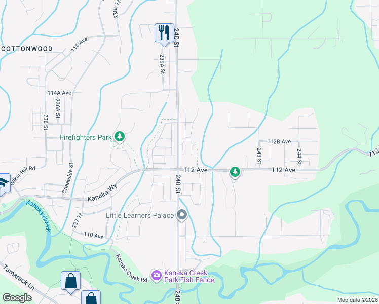 map of restaurants, bars, coffee shops, grocery stores, and more near 24175 112 Avenue in Maple Ridge