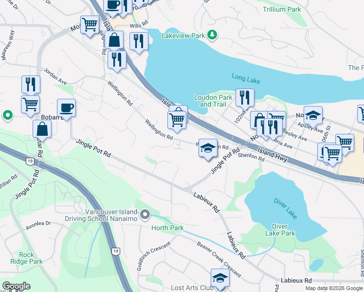 map of restaurants, bars, coffee shops, grocery stores, and more near 4271 Wellington Road in Nanaimo