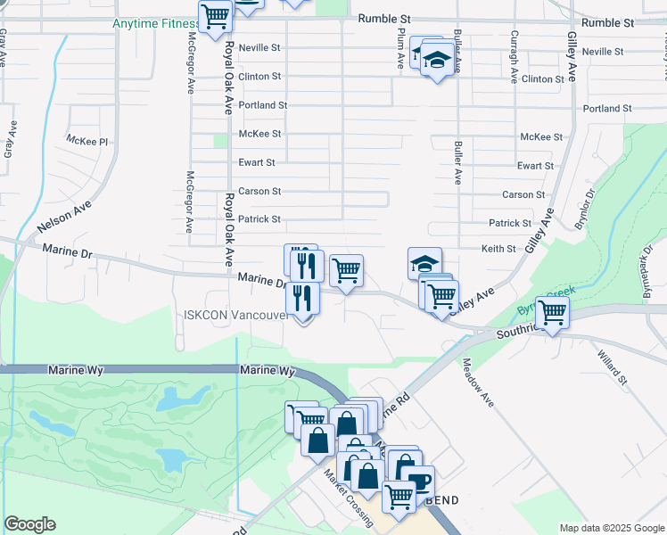 map of restaurants, bars, coffee shops, grocery stores, and more near 5565 Eleanor Street in Burnaby