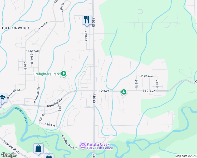 map of restaurants, bars, coffee shops, grocery stores, and more near 11272 240 Street in Maple Ridge
