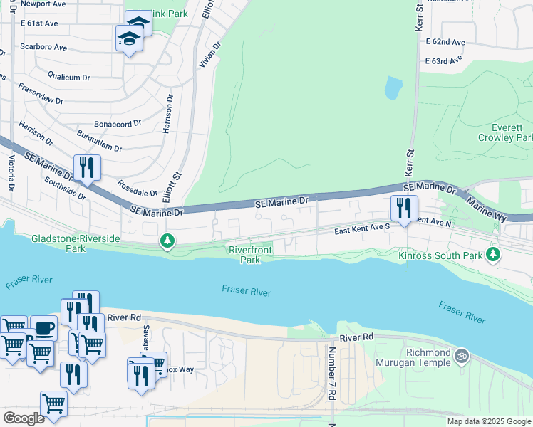 map of restaurants, bars, coffee shops, grocery stores, and more near 2763 Chandlery Place in Vancouver