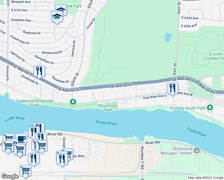 map of restaurants, bars, coffee shops, grocery stores, and more near 2763 Chandlery Place in Vancouver