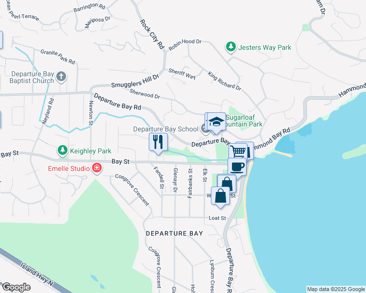 map of restaurants, bars, coffee shops, grocery stores, and more near 3111 Departure Bay Road in Nanaimo